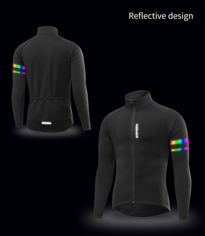 WOSAWE Men's Cycling Jersey Winter Thermal Long Sleeve Fleece MTB Cycling Jacket Bicycle Top Bike Clothing with 3 Rear Pockets