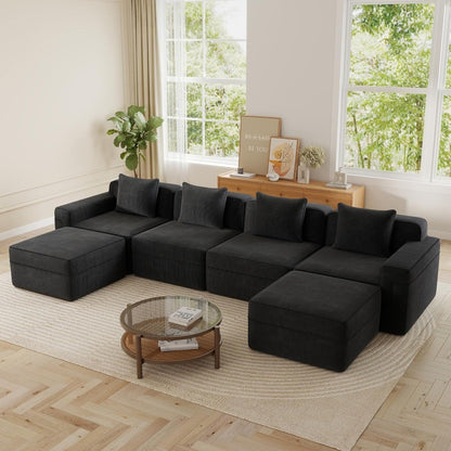 153.5" Luxury Modular Sectional Cloud Couch – Boneless Deep-Seat Corduroy Sofa for Living Room, Modern & No Assembly