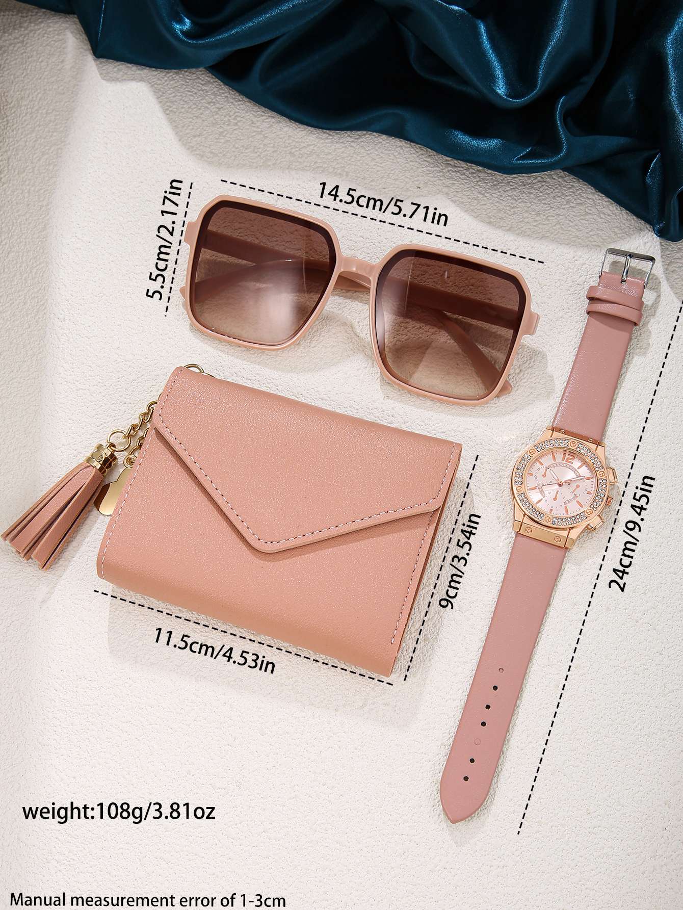 Ladies' watch set, consisting of 3 pieces each, including glasses and a wallet, is an ideal gift for her