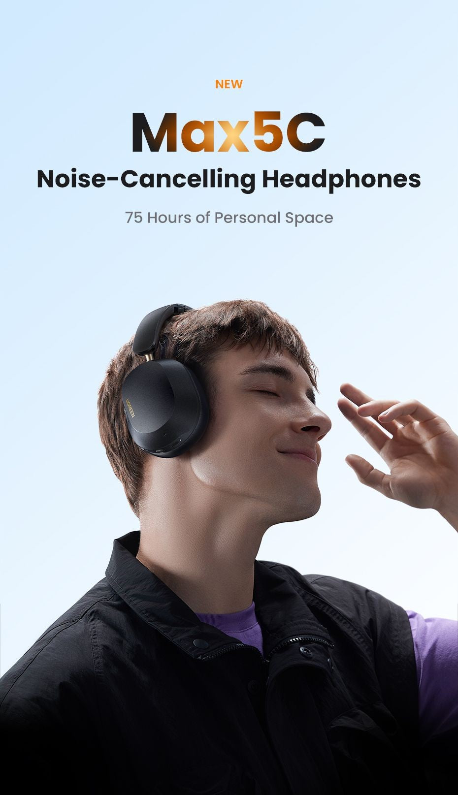 Fones de ouvido Bluetooth sem fio UGREEN Max5c ANC com cancelamento de ruído ativo de 43dB, Hi-Res LDAC, 75H de áudio espacial