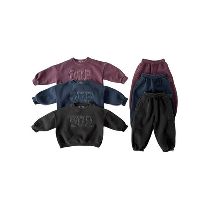 2025 Winter New Children Letter Tracksuit Outfits Boys Girls Fleece Sweatshirt + Pants 2pcs Suit Baby Warm Sports Clothes Set