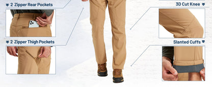 Calça Masculina de Inverno para Caminhada TACVASEN Forrada com Fleece, Impermeável, Softshell, para Esqui na Neve, Isolada, Cargo de Trabalho com 6 Bolsos com Zíper