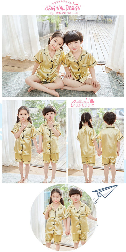 Girls Christmas Pajamas Children's Satin Silk Pajama Sets Girl Pink Satin Homewear Nightwear Loungewear Kids Clothes For 3-14Yrs