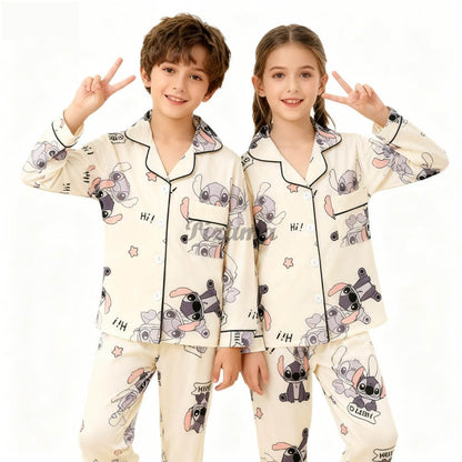 Children's Full Sleeve Button Down 2piece Kuromi Girls Pajamas Sets Boys Cinnamorolls Pyjamas Suits Kids Loungewear Homewear
