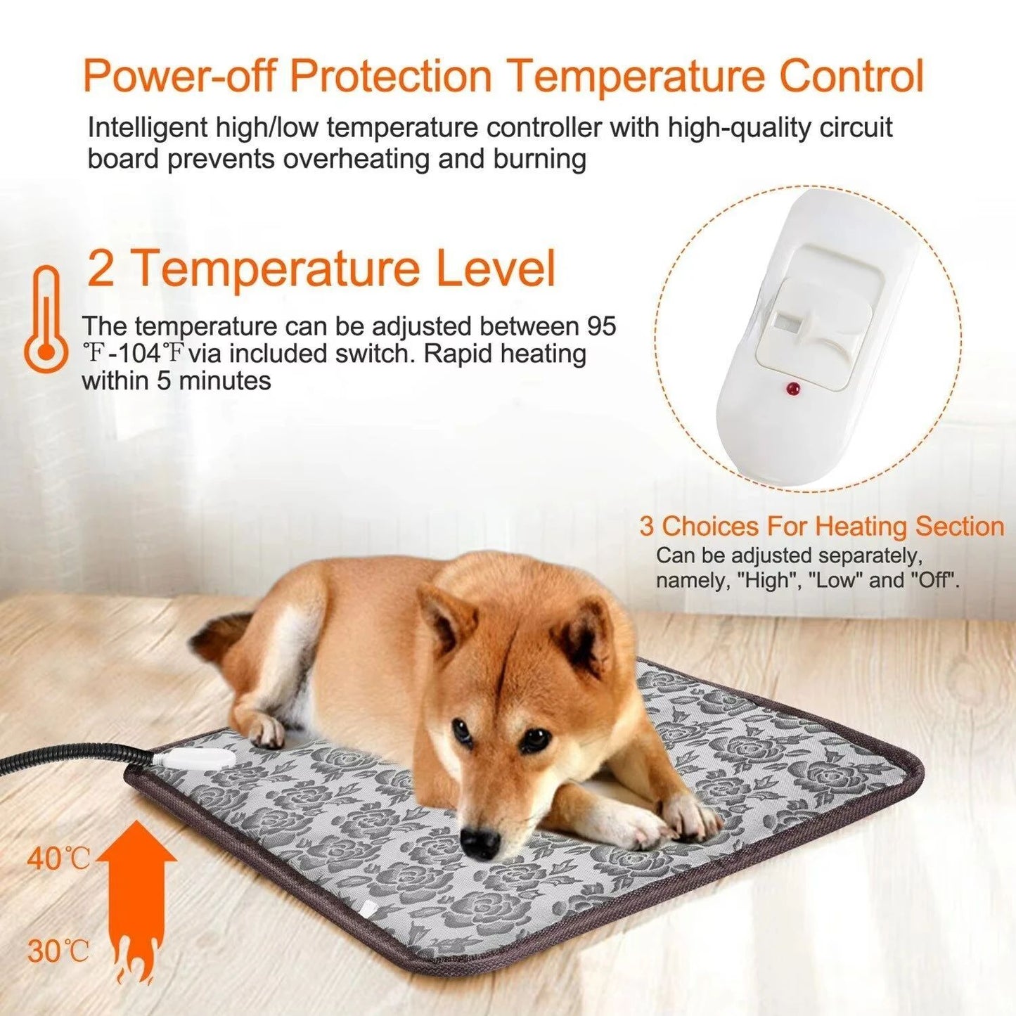 Tapete aquecido para cães Temperatura ajustável para animais de estimação Almofada de aquecimento para cães À prova d'água Almofada de aquecimento elétrica Temporizador de aquecimento para cães Suprimento para dormir à prova d'água