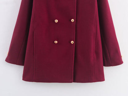 Thickened Double-Breasted Warm Collar Two-Tone Women's Winter Coat Fashionable Commute Style Polyester Fiber Long Sleeve Coat