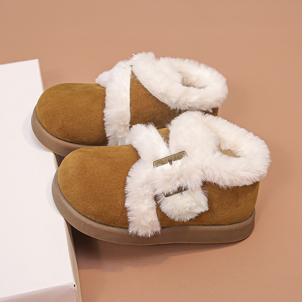 Winter Fur Boots For Girls Thick Warm Children's Plush Snow Boots Soft Warm Velvet Cotton Shoes Winter Kid's Padded Boots