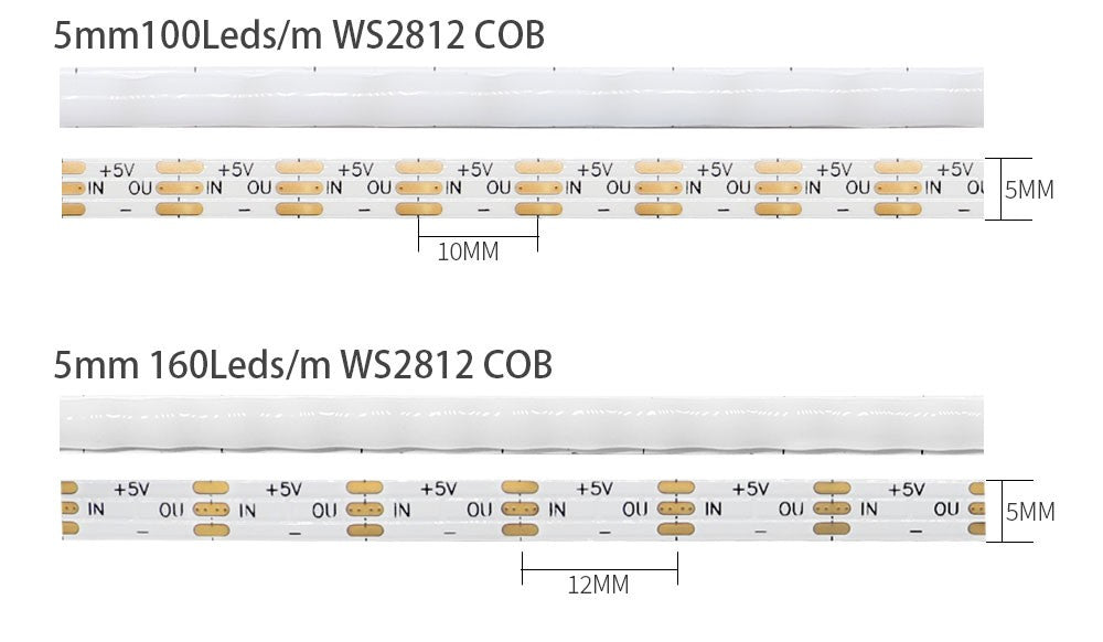 WS2812B Individually Addressable COB LED Strip 60 100 160Led/M High Density Flexible 5mm/10mm WS2812 RGBIC COB Light DC5V