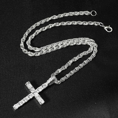 Colar com Pingente de Cruz Iced Out Hip Hop Alça Corrente de Tênis de Zircônia de 4mm Masculino Feminino Colar Brilhante Joia Punk Presente de Moda