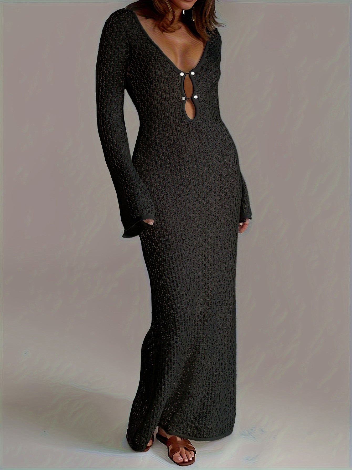 Sexy Women White Long Knit Sleeve Bikin Fashion Cover up Female See-Through Deep