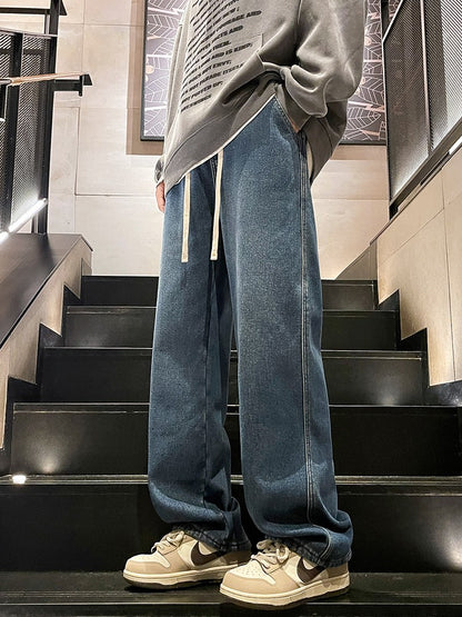 Men's Winter Jeans Fleece-Lined Brushed Thick Warm Denim Pants Korean Style Straight Fit Insulated Trousers Asians Size M-3XL