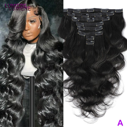Body Wave Clips In Human Hair Extensions Brazilian 100% Virgin Raw4B 4C Afro Kinky Culy  Hair Clips in 8Pcs/Set For Women 18A