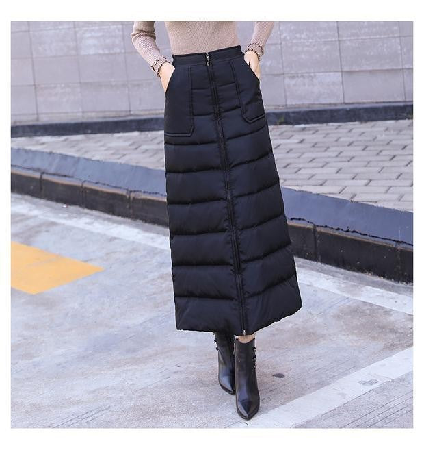 Saia de Algodão Quente de Inverno Grossa Feminina Outono Inverno Nova Saia de Algodão Para Baixo Calça Meia-Corpo 2025 Nova Saia de Inverno Vestido Longo