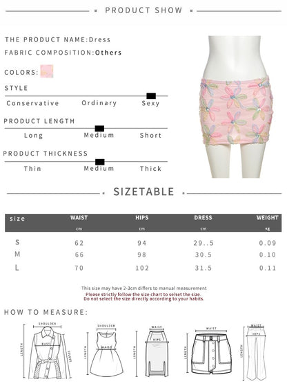 Weird Puss Colorful Flowers Skirts Women Sequins Patchwork Mesh Summer Trend Sweet Street Party Casual Holiday Chic Mini Bottoms