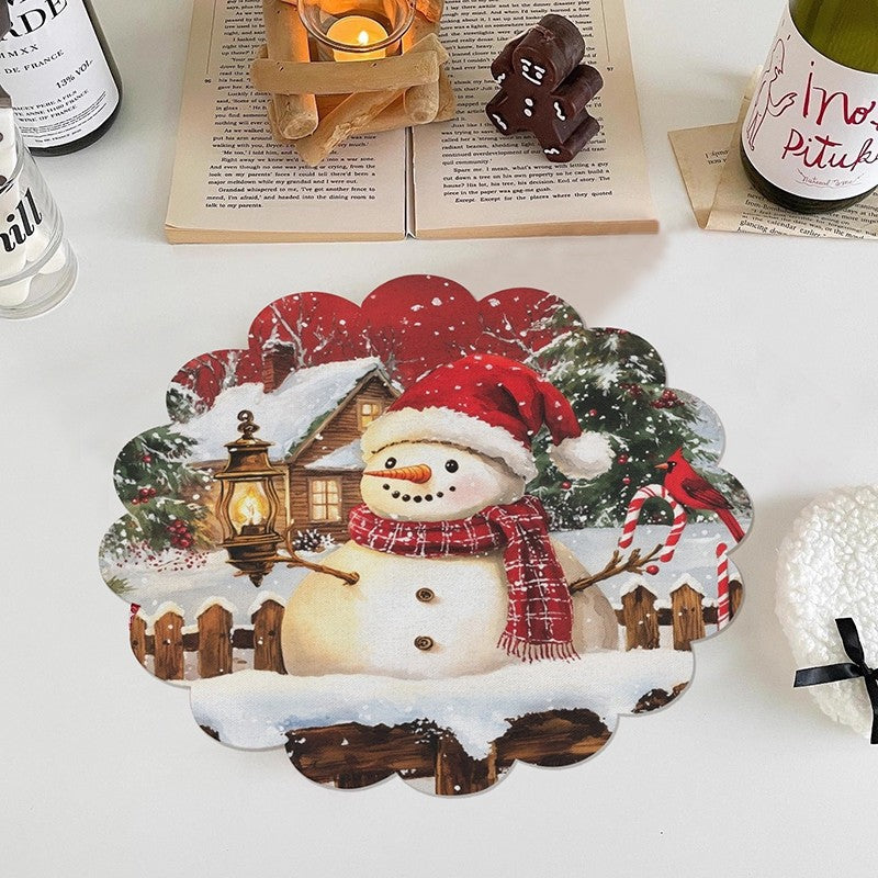 4pcs Christmas Placemats Dinner Table Cloth Plates Mat Resistant Table Mats Place Mat Christmas Party Tablecloth Decoration