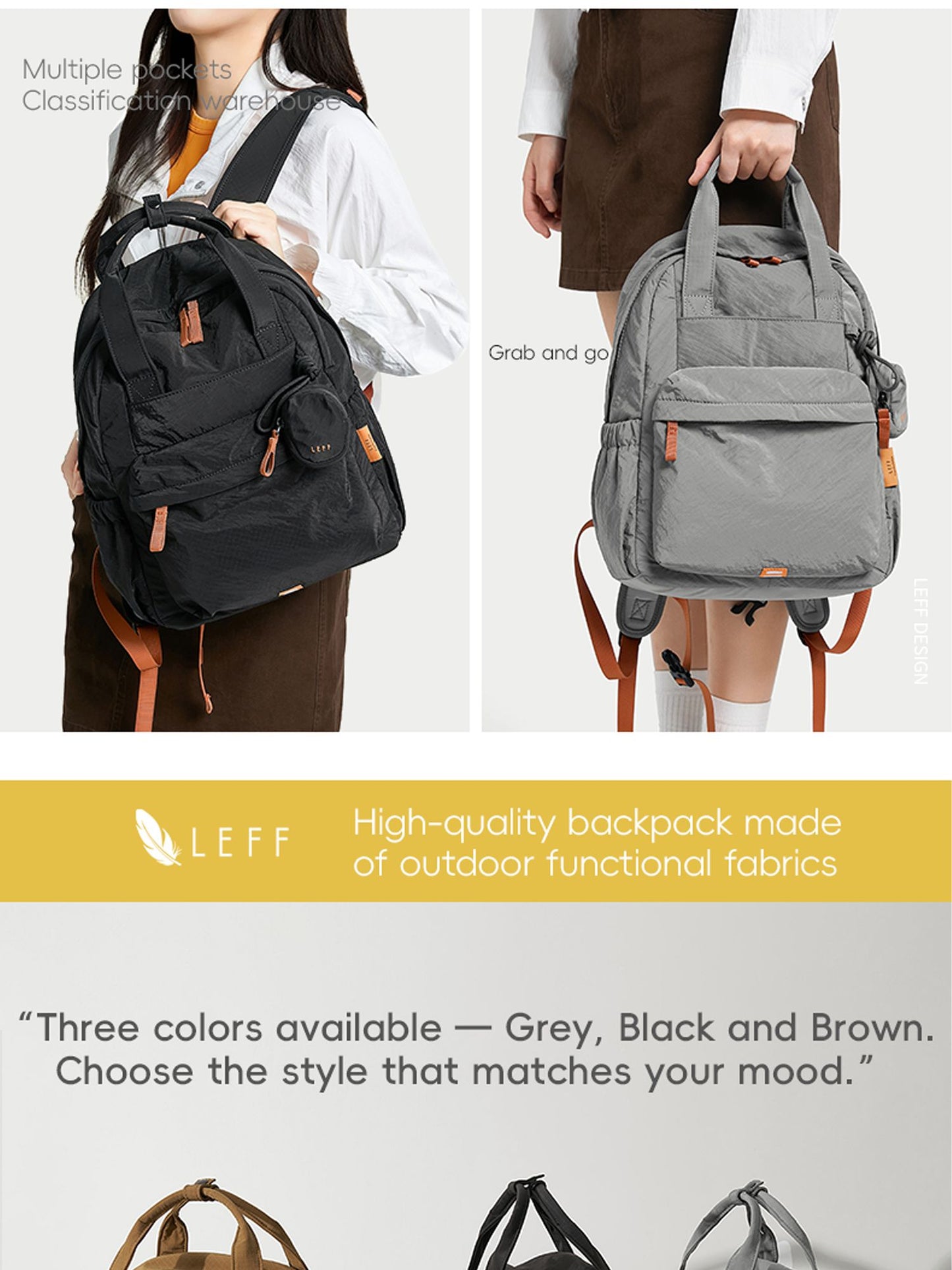 LEFF Women Backpack 15.6 Inch Large Capacity Laptop Backpacks Waterproof Outdoor Commuting Backpack Lightweight Travel Backpacks