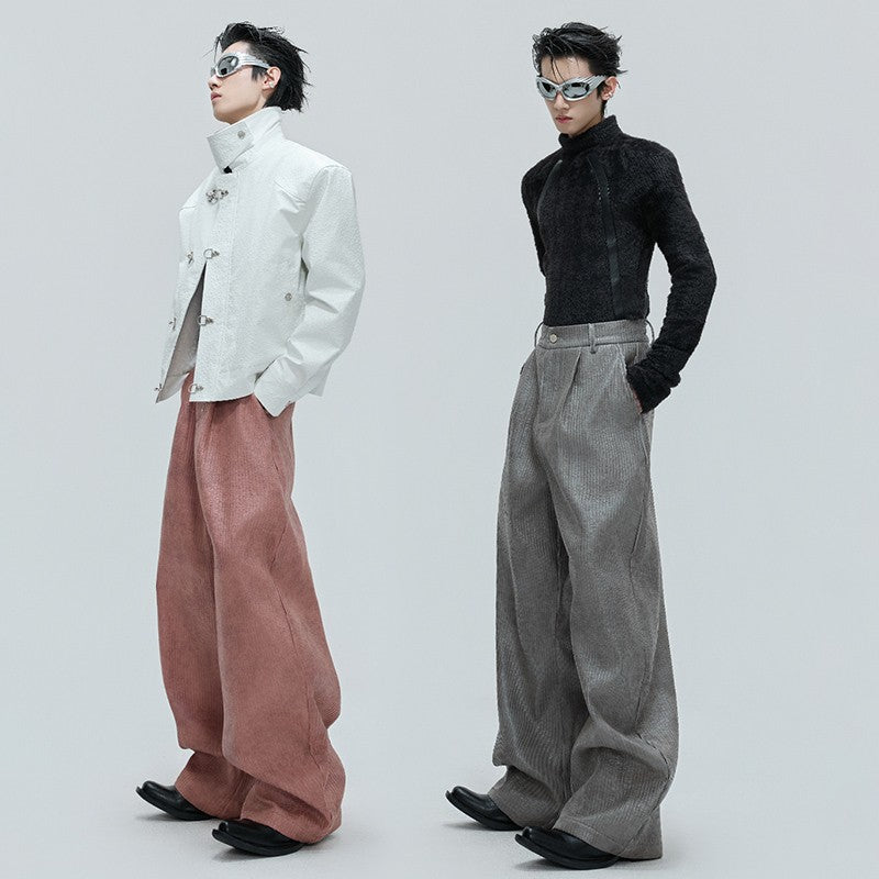 LUZHEN Fashion Original Metal Color Wide Leg Casual Pants Men 2025 New Luxury Solid Color High Quality Handsome Trousers JY4784