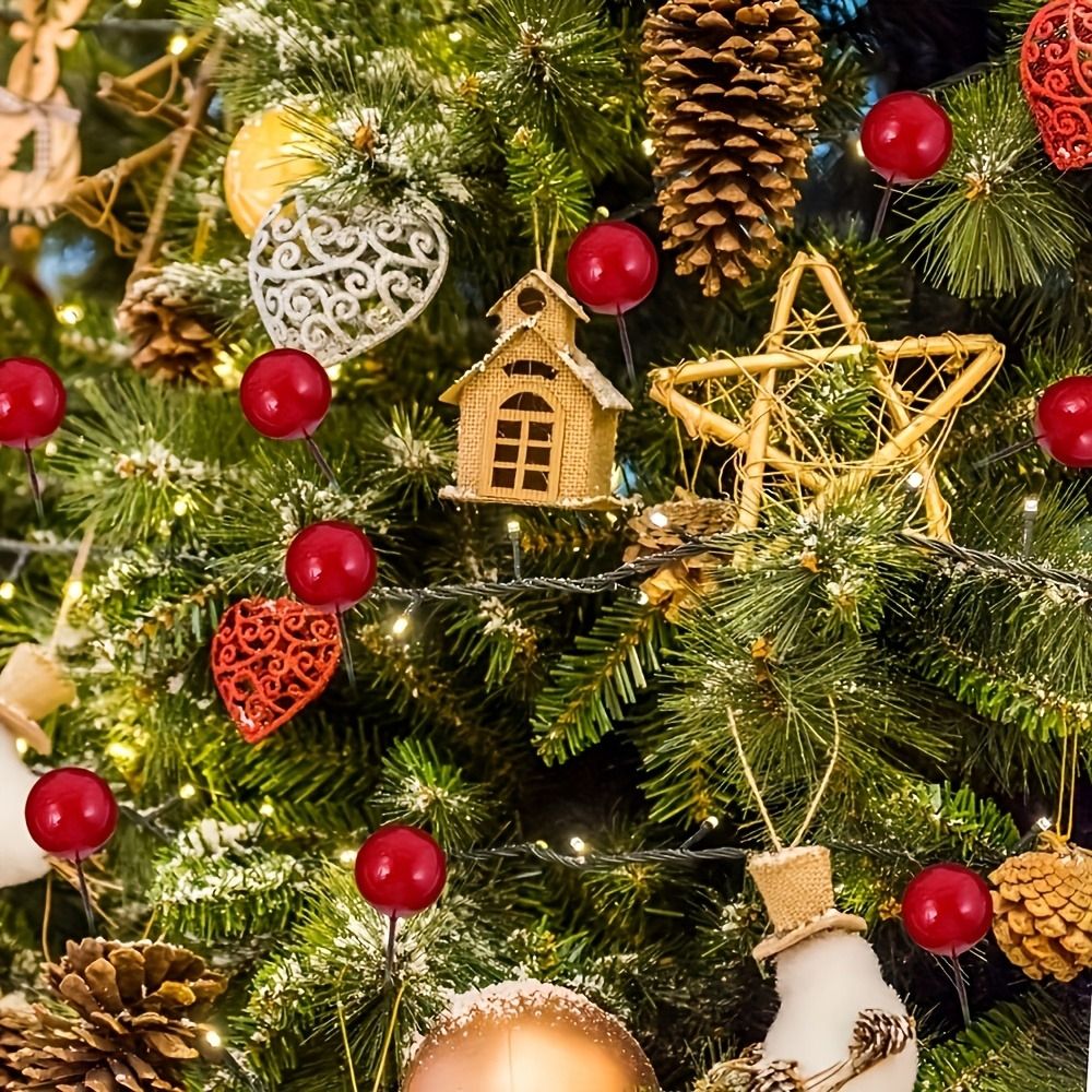 60Pcs Artificial Pine Needles Berry Bouquet Christmas Decoration Christmas Tree Ornament for Home Decor New Year 2026 Accessory