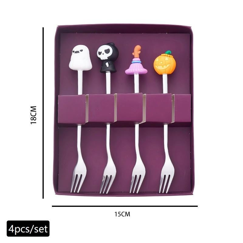 Conjunto de Talheres de Aço Inoxidável Halloween - Colher de Café Colher de Sobremesa Garfo de Fruta - Acessórios de Festa Temática