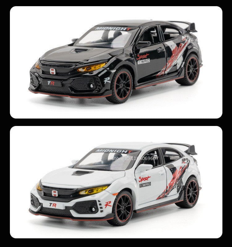Scale 1:32 CIVIC TYPE-R Car Model Toy Doors Opened Music Light Pull Back Miniature Vehicle Models Deicast Metal Gifts for Kids