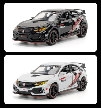 Scale 1:32 CIVIC TYPE-R Car Model Toy Doors Opened Music Light Pull Back Miniature Vehicle Models Deicast Metal Gifts for Kids