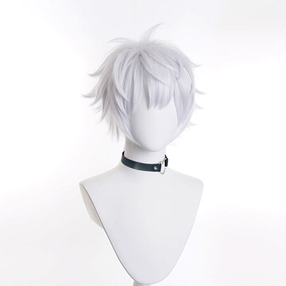 Peruca Sintética Curta Branca Lisa Anime Game Cosplay Resistente ao Calor Fofa Peruca Masculina para Uso Diário e Festas