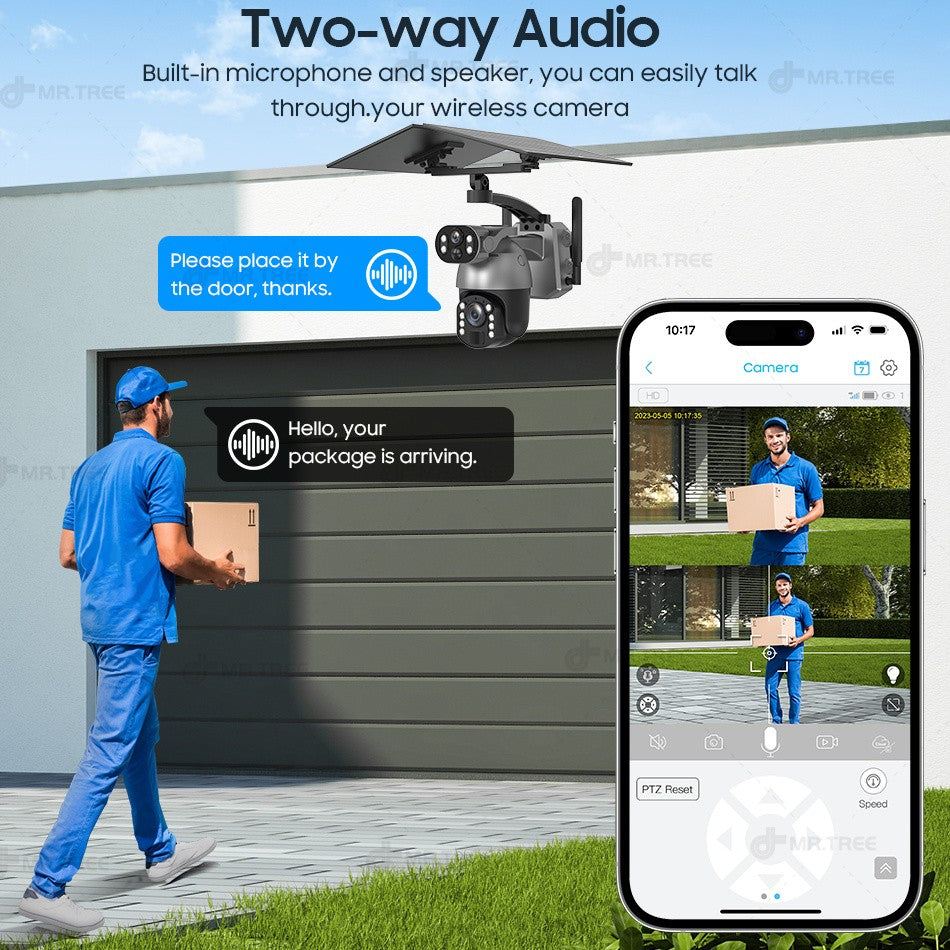 50XZOOM Solar Camera 4G SIM/WiFi Dual Lens Outdoor Security Camera with Night Vision,Waterproof Wireless Surveillance for Garden