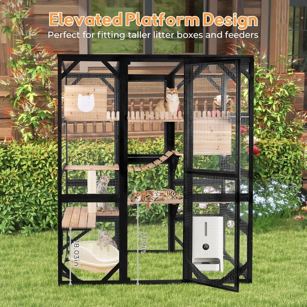 Catio Grande para Gatos, Caixa Externa para Janela, 73" Casa de Gatos de Madeira Acoplada à Janela, Catio para Gatos, Canil de Gatos com Grande