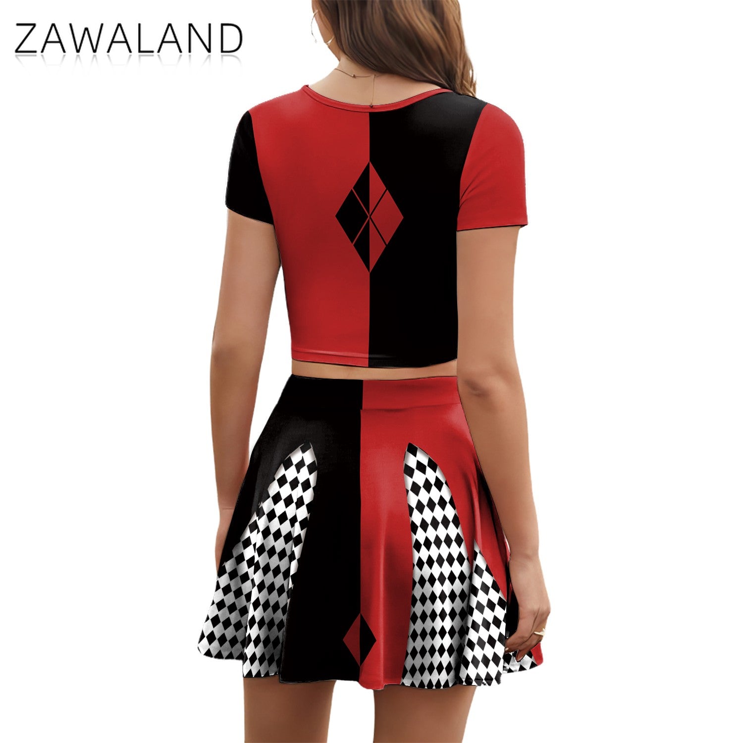 Movie Clown Cosplay Costume Halloween Harry Q Party Outfit Red Black Crop Top Performance Pleated Skirt Carnival Holiday Dresses