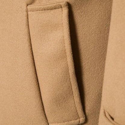 Men Overcoat Double-breasted Slim Fit Mid Length Long Sleeve Thick Windproof Warm Soft Cardigan Buttons Lapel Men Long Coat
