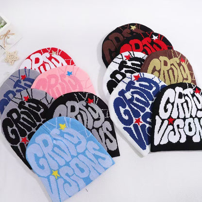 New  European and American popular acrylic material GR letter jacquard outdoor fashion knitted hat for men and women beanie hat