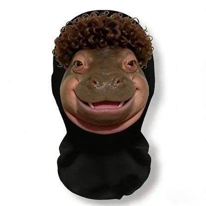 A realistic mesh headwear with hippopotamus emojis, a breathable party mask, and essential equipment for cycling out