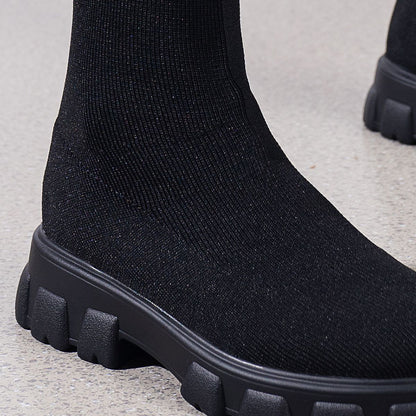 Woman Sock Boots Heels Over The Knee Botas Feminina Woman Long Elastic Botines autumn Winter New Brand Knitting Plush
