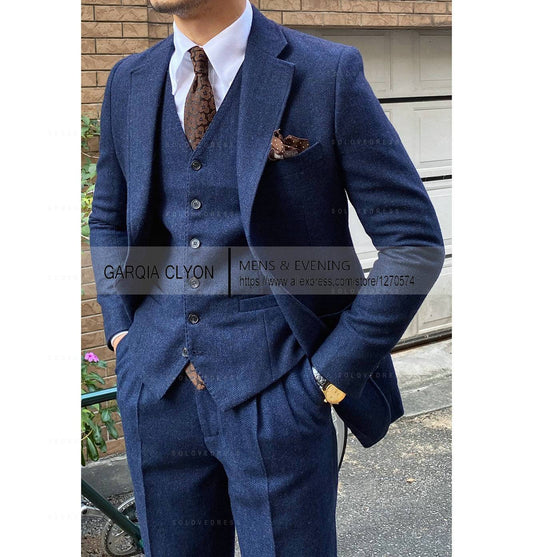 3 Pieces Men's Suits Tweed Herringbone Slim Fit Business Cauasl Waistcoat  Jacket Groomsmen Wedding Suits?Blazer+vest+Pants?
