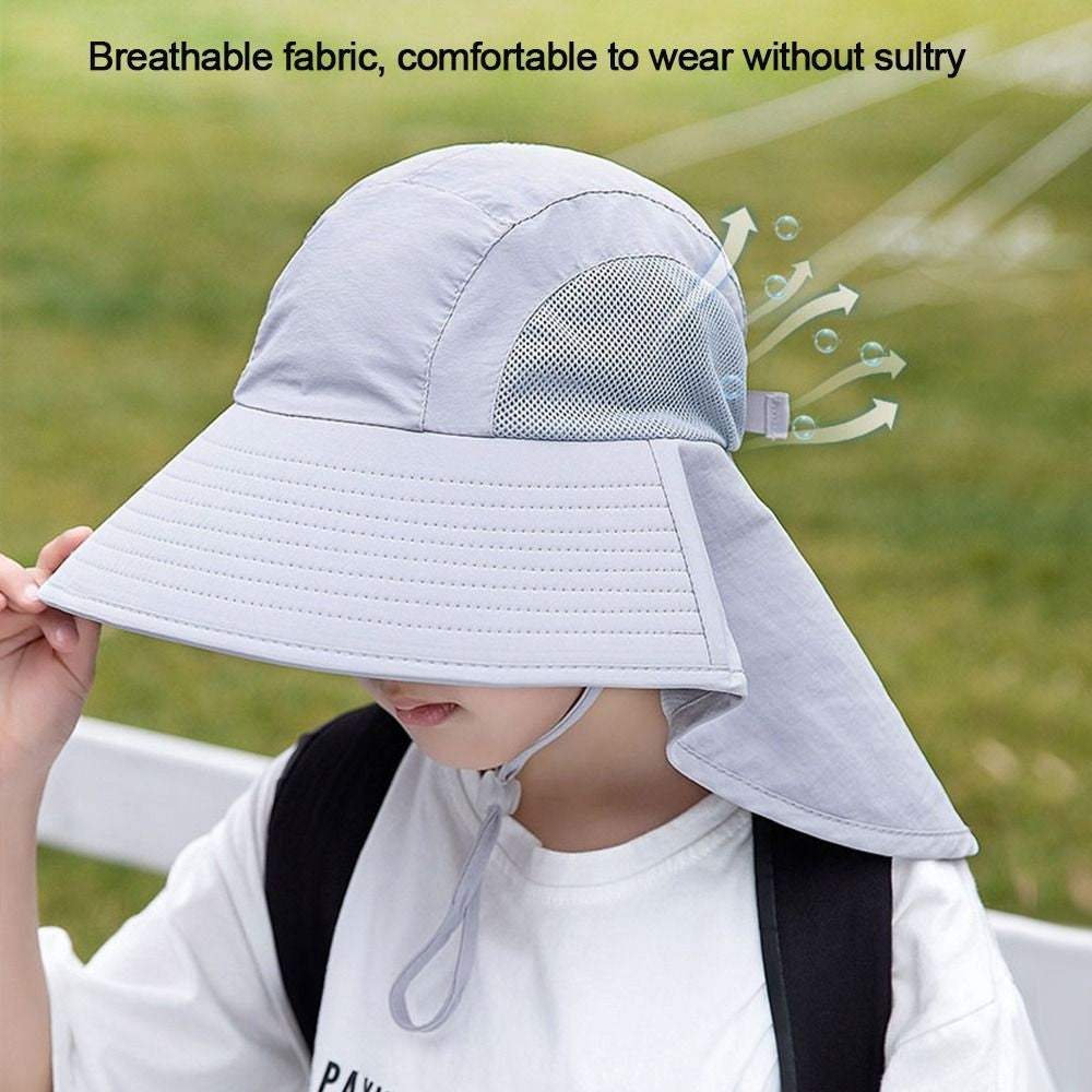 Children Summer Bucket Hats UV Protection Outdoor Beach Sun Hat Boy Girl Flap Cap Adjustable Wide Brim Cap