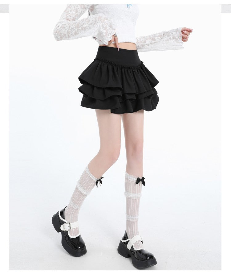 Seoulish Spring Summer Women's Cake Short Skirts 2025 New High Waist Vintage Black Korean Pleated Ball Gown Skirts Female