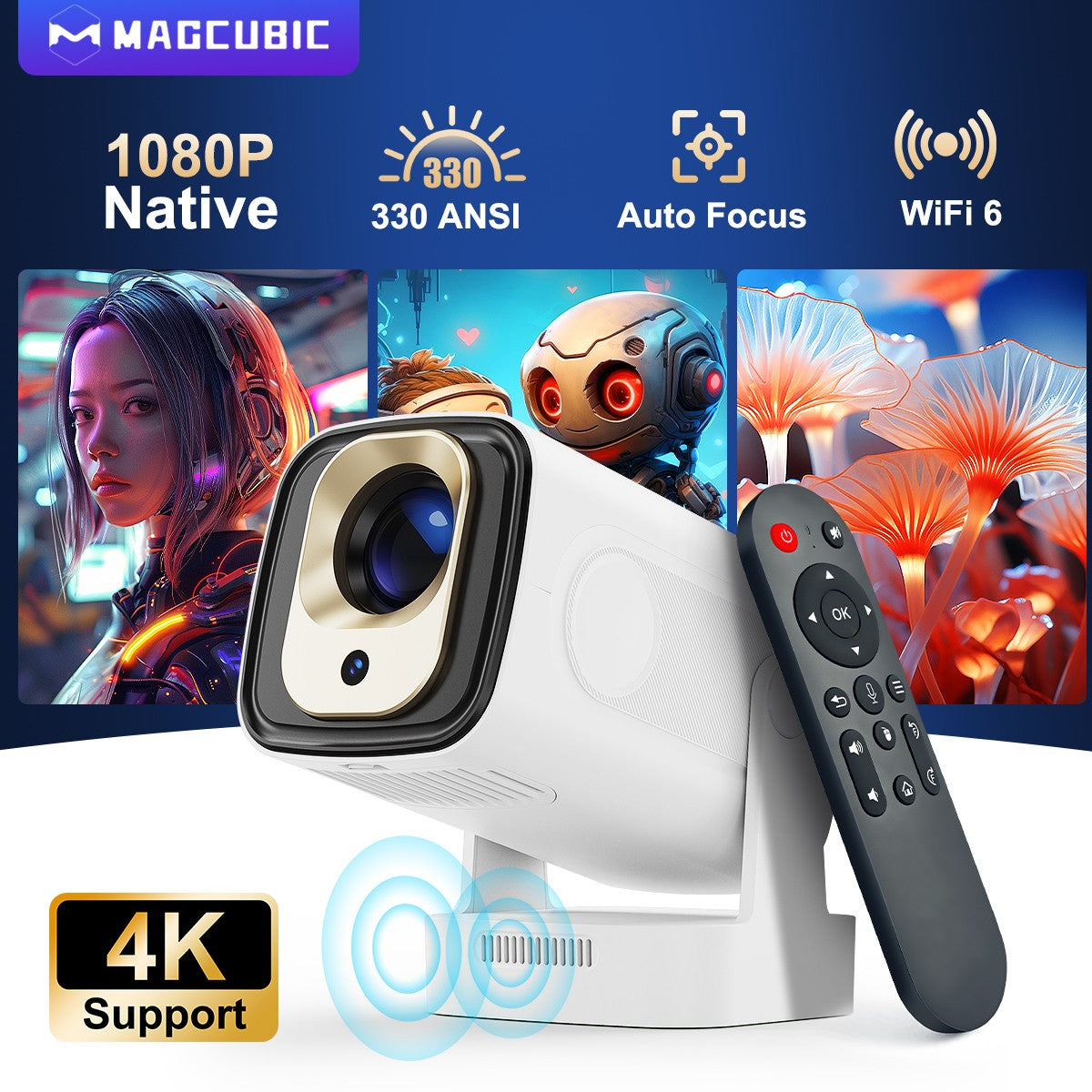 Magcubic HY310 Auto Focus 4K HD Mini Projector 330ANSI 1080P Android 11 Portable Cinema 5W Speaker Air Mouse Voice Control HY300