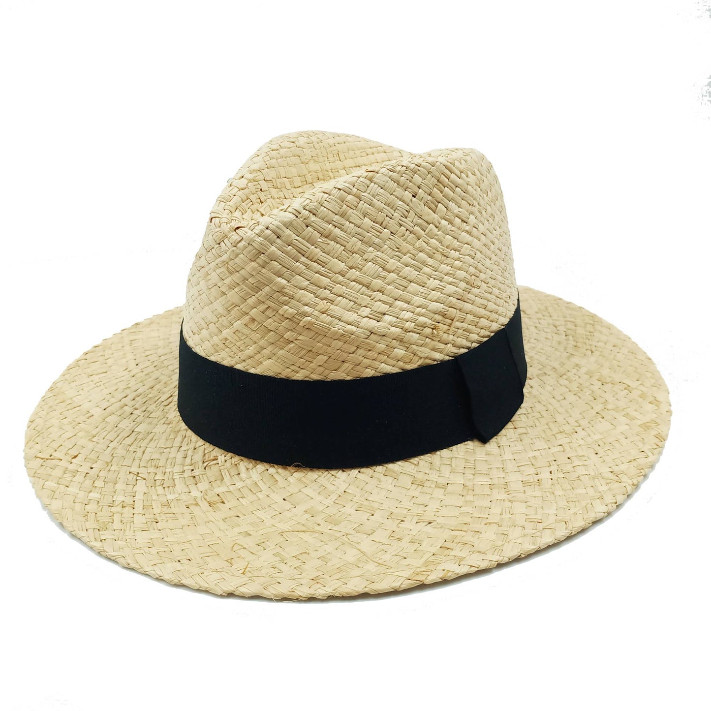 Chapéu de Palha Feminino de Verão Chapéu de Sol Luxuoso Feminino Chapéu de Praia de Proteção Solar da Moda Chapéu Panamá Francês Chapéu Raff de Aba Larga com Topo Abaulado