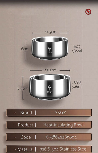 LFGB Certificate 316L Stainless Steel Bowl Heat Insulating Warm Keeping 380ml 526ml Food Container Safe Baby Children Dinnerware