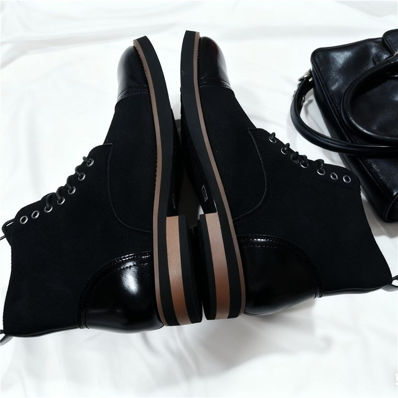 Men's Leather Lace - up Ankle Boots Retro Color - Block Formal Casual Boots Comfortable Non - slip Dress Boots For Daily Wear