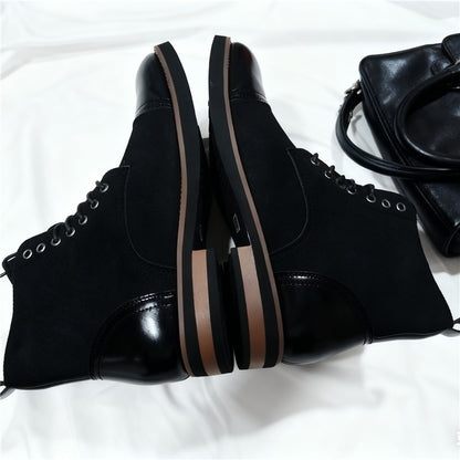 Men's Leather Lace - up Ankle Boots Retro Color - Block Formal Casual Boots Comfortable Non - slip Dress Boots For Daily Wear