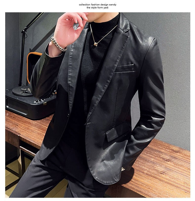 Fashion Men's Casual Leather Dress Suit Coat Male Fashion Business Casual Pu Blazers Jacket Casual Blazer Jackets Man Outerwear