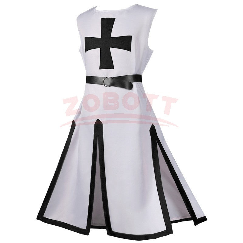 Men's Medieval Templar Knight Surcoat Set Renaissance Warrior Tunic Cloak with Belt Halloween Cosplay Outfit