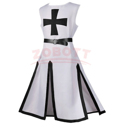 Men's Medieval Templar Knight Surcoat Set Renaissance Warrior Tunic Cloak with Belt Halloween Cosplay Outfit