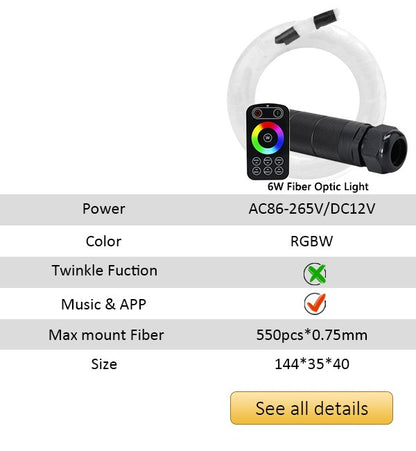 New 16W Twinkle RGBW Fiber Optic Star Ceiling Lights Kit Smart APP Sound Control LED Engine for Car Starry Sky Fiber Optic Light
