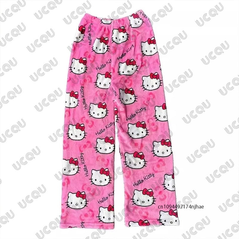 Autumn Winter Cartoon Hello Kitty Pajamas Pants Y2K Anime Women‘s Pajama Pants Couple Sleepwear Trousers Casual Home Clothes