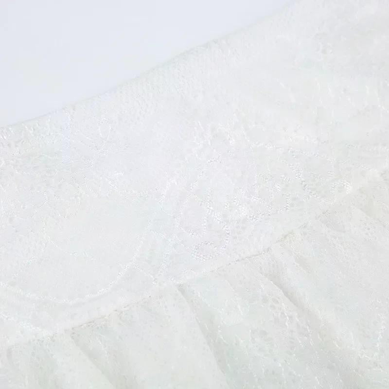 Lace Tulle Skirt A-line Miniskirt Black Solid Low Waist Tiered Lace Shorts Skirts Womens White Fairycore Micro Boho Skirt