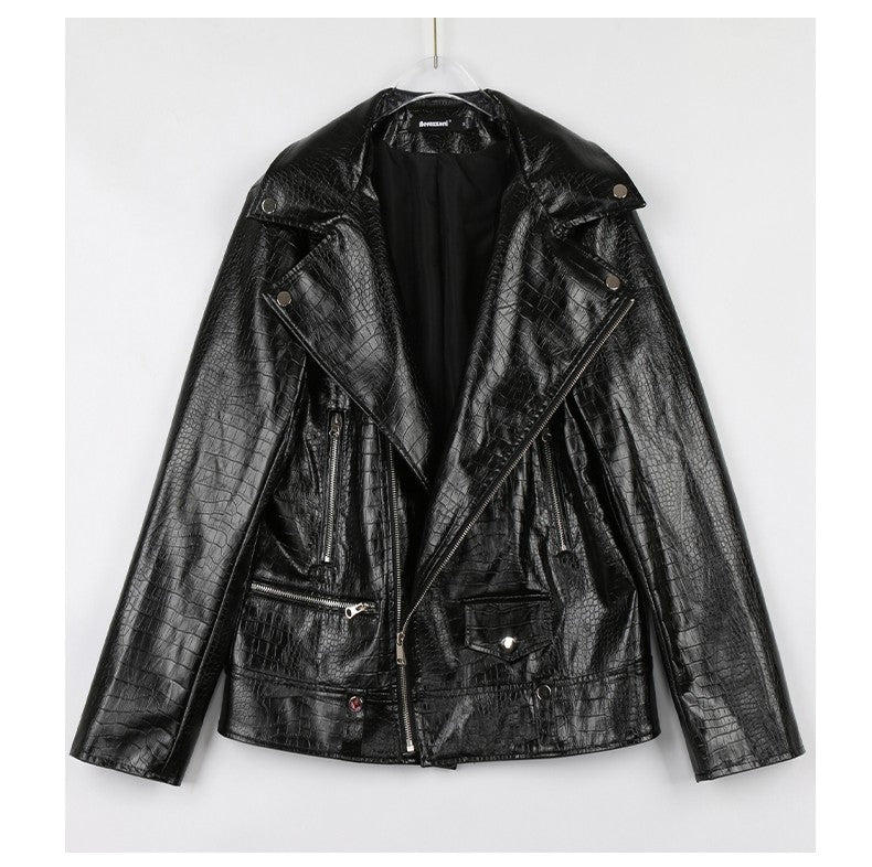 Mauroicardi Spring Red Crocodile Pattern Faux Leather Biker Jacket Long Sleeve Zipper Plus Size Designer Men Clothing 4xl 5xl