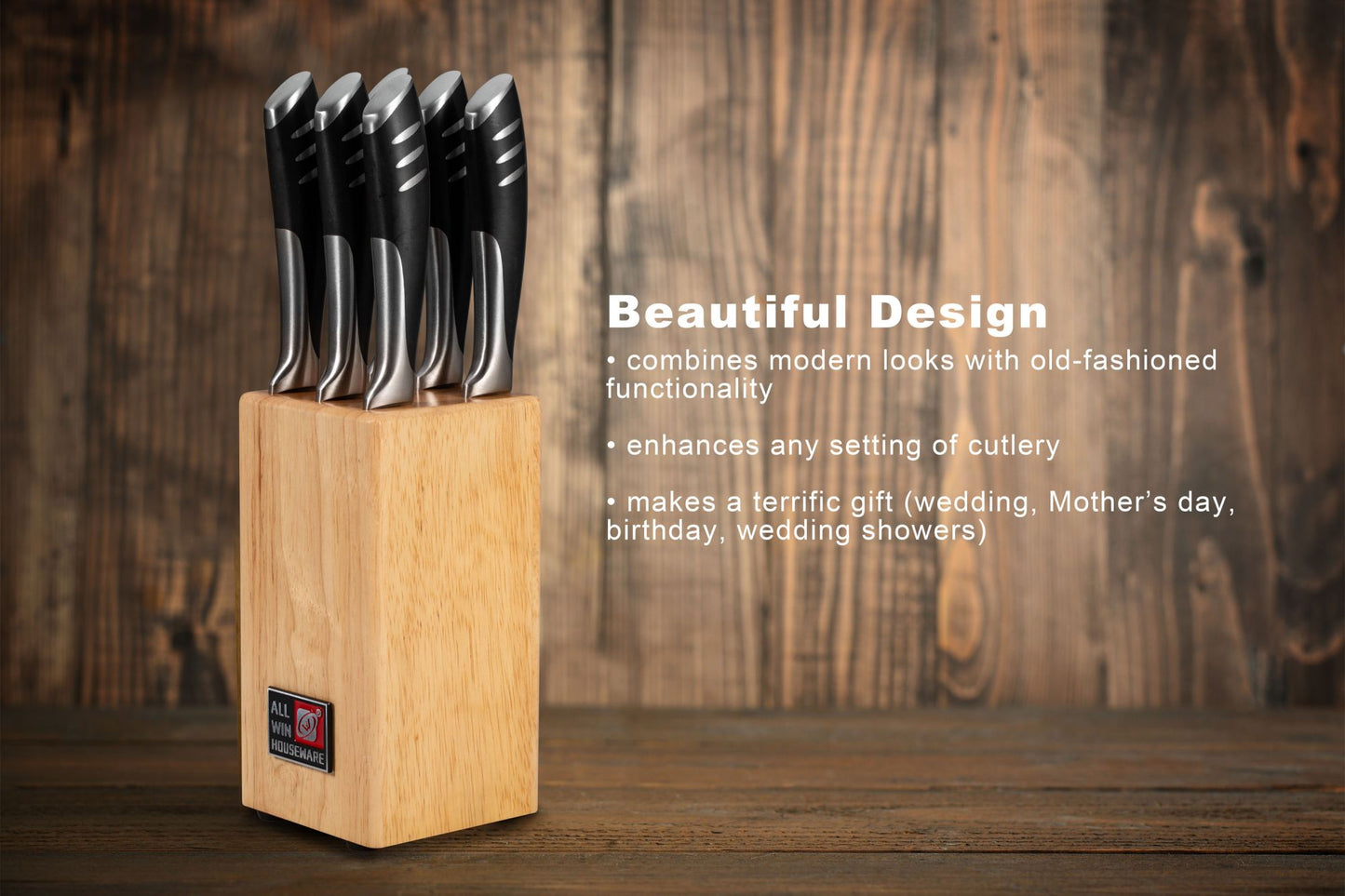 6-Piece Steak Knife Block Set High Carbon Stainless Steel Table Knife And Table Fork Set Double Forged Full Handle Dinner Knife