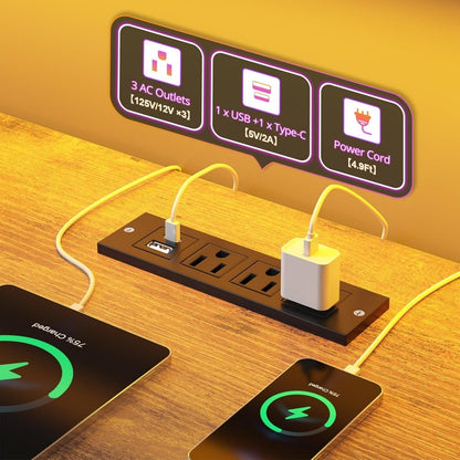 Mesa Gamer em L com Luzes de LED e Tomada, Mesa de Canto de 122 cm com Gavetas, Mesa de Escritório Reversível com Monit